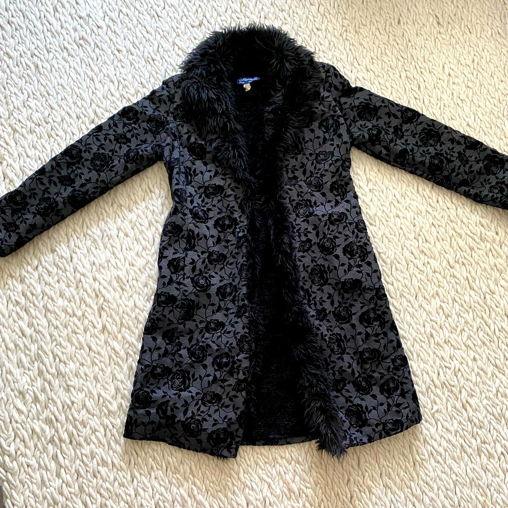 Mystique fur lined coat with flower detail